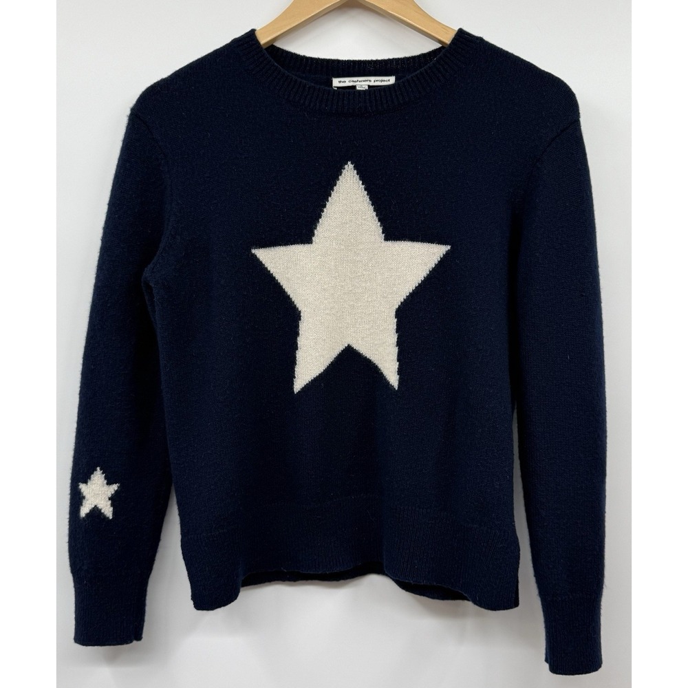 The Cashmere Project 100% Cashmere Sweater Navy SZ SM Star Nautical Coastal USA